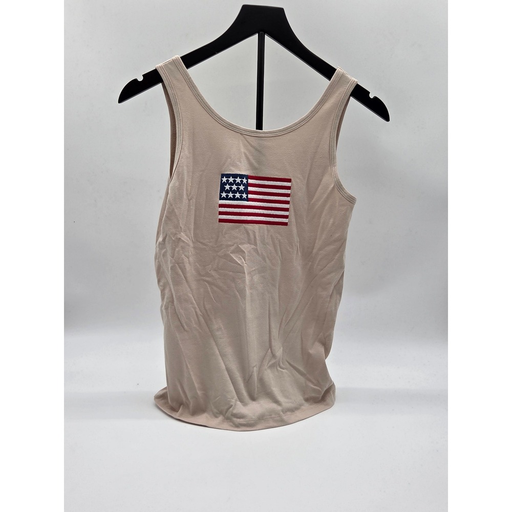 Zenana Women's Small Beige American Flag Embroidered Tank Top 101-517